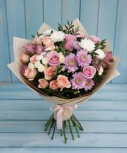 Букет цветов из:  Хризантемы, Розы и Альстромерии в Бронницах