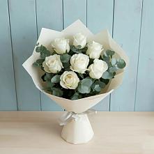 Букет Белые розы в Эвкалипте #REPLACE_PRED# Бронницах